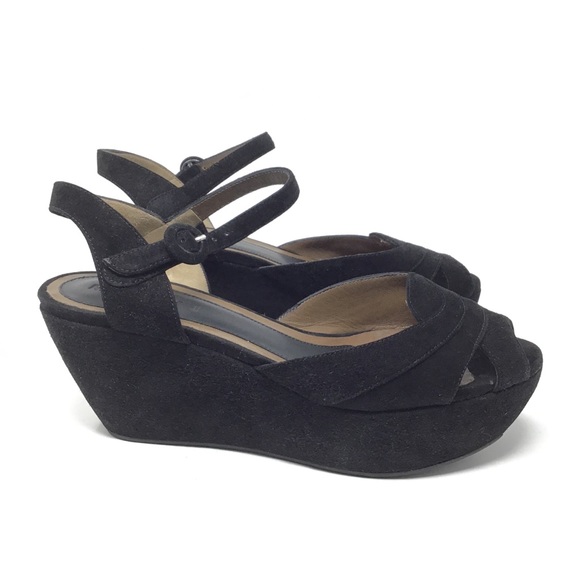 MARNI Suede Ankle Strap Platform Wedge Black Sandal - Picture 5 of 12